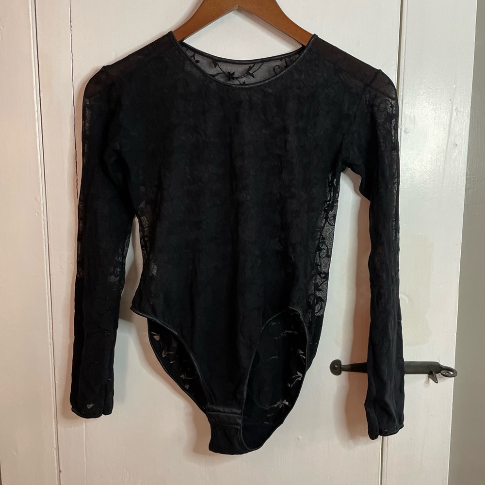 CHANTAL THOMASS PARIS | Black Lace Long-Sleeve Bodysuit | Size S